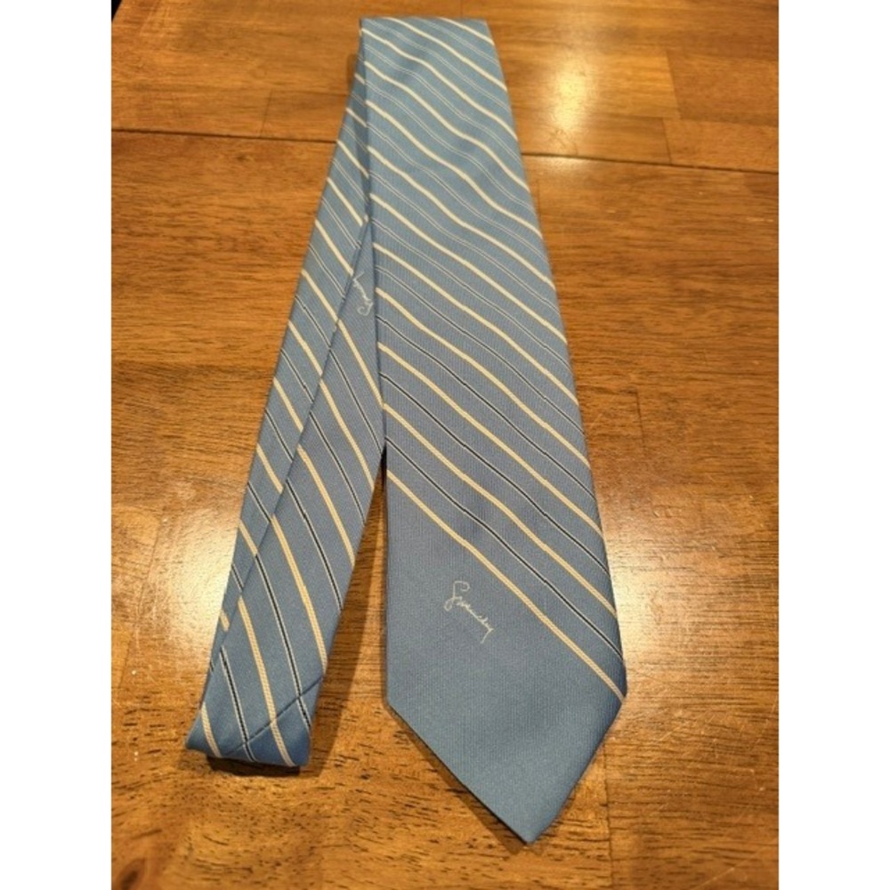 Givenchy Gentlemen Paris Silk Blend Striped Tie Light Blue Yellow Navy Vintage
